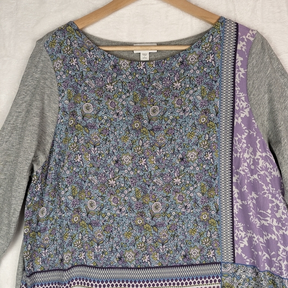 4/$20 Sale- J Jill Floral Blouse Top LP Large Petite Gray Purple Blue 3/4 Sleeve - Picture 3 of 11